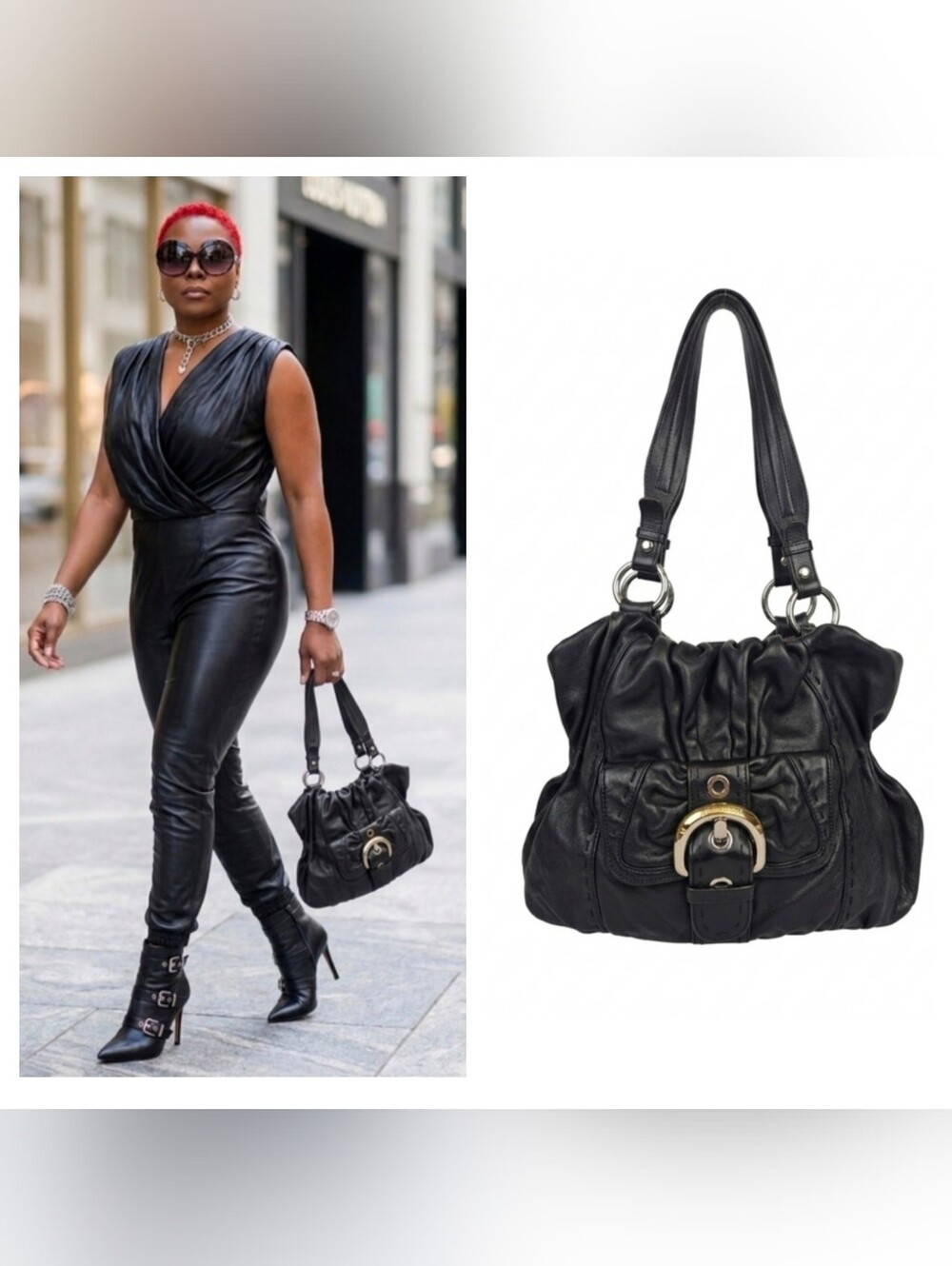 B Makowsky Black Leather Shoulder Bag